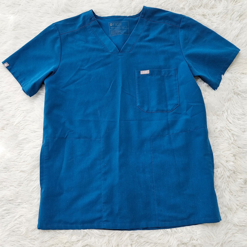 FIGS Cobalt Blue V-neck‎ Short Sleeve Scrub Top. Size S Pockets Medical